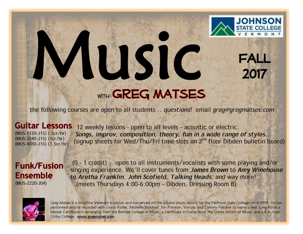 Johnson State College Guitar Lessons and Funk / Fusion Ensemble