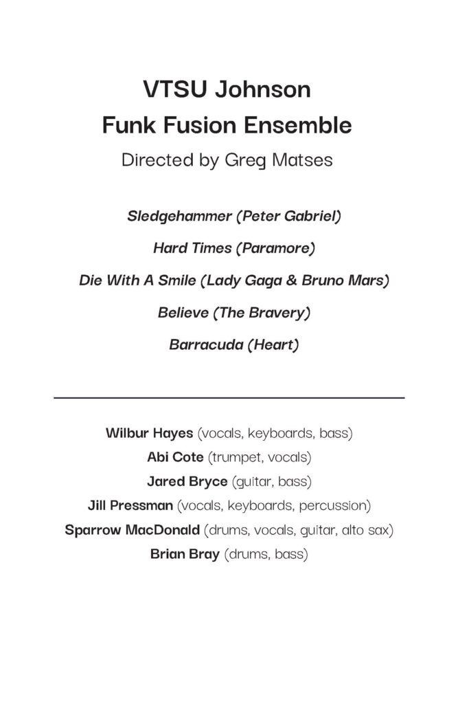 VTSU Johnson Funk Fusion program - Fall 2025 (back)